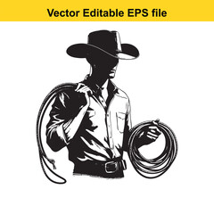 Cowboy Silhouette with Lasso Rope Illustration - Vector Graphic