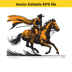 Cowboy Riding Horse Vector Illustration - Dynamic Western Scene