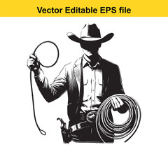 Cowboy Lasso Rope Vector Illustration Black Silhouette Design