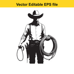 Cowboy Silhouette with Lasso Rope Illustration - Vector Graphic