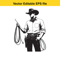 Cowboy Man Illustration with Lasso Rope - Vector Graphic