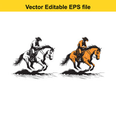 Cowboy Riding Horse Vector Illustration on White Background