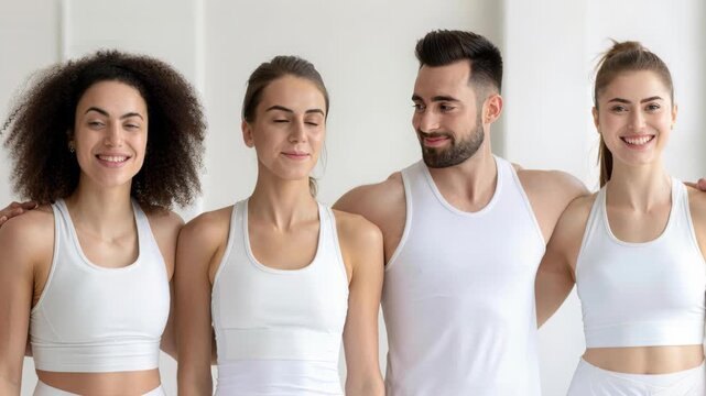 Harmony in Health: A quartet of smiling individuals, embracing one another, showcase the beauty of camaraderie and the pursuit of well-being.