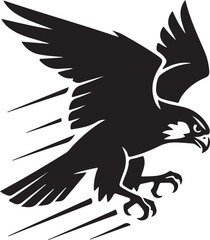 Fototapeta premium Black falcon silhouette diving with speed lines illustration.