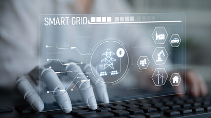 Obraz premium AI optimizes smart grid infrastructure by integrating renewable energy, managing distribution, and enabling intelligent demand response for sustainable power systems Latch