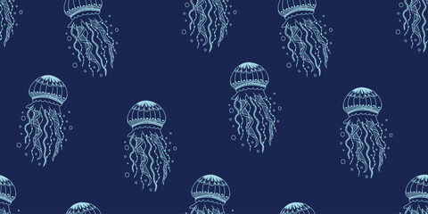Marine Jellyfish Seamless Ocean Background © Mariana