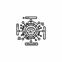 AI brain illustration showcasing innovation and technological progress. A central brain graphic is intertwined with intricate network components and lines