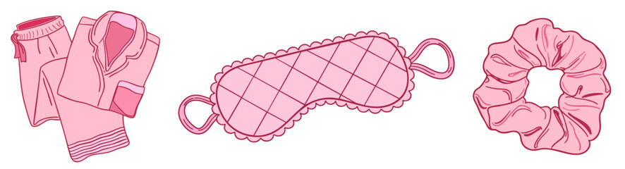 Pink Pastel Sleepover Set, Girls Night Pajamas, Eye Mask and Scrunchie, Bedroom Essentials in Feminine