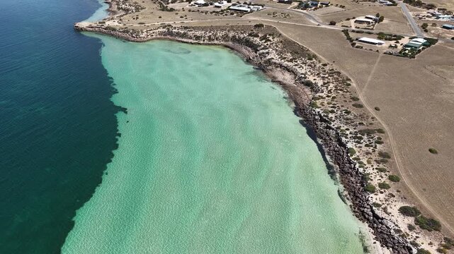 Perlubie Beach, Eyre Peninsula, South Australia &ndash; 4K Aerial Drone Footage of Turquoise Waters, White Sand Dunes and Remote Coastal Landscape near Eba Anchorage and Streaky Bay in Dry Season. 
