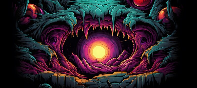 cave of monsters vector illustration t-shirt design ,generative AI
