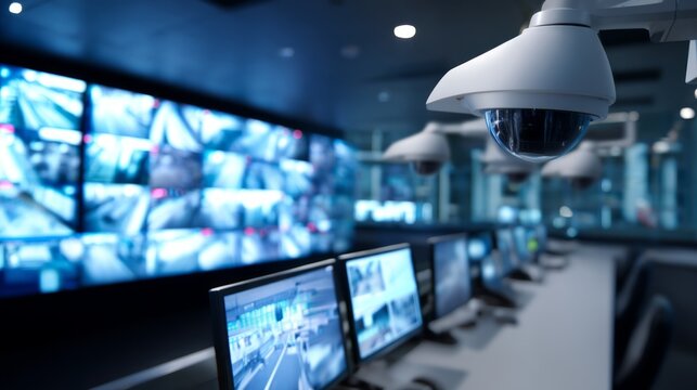 Advanced Security Control Room with Surveillance Cameras and Monitors