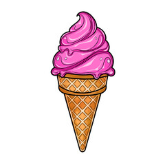 Strawberry Ice Cream Cone with Waffle Cone