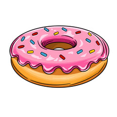 Pink Glazed Donut with Sprinkles Cartoon Illustration