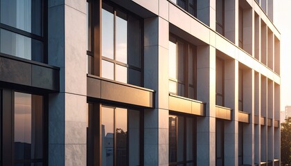 Modern architecture with clean lines and window reflections.