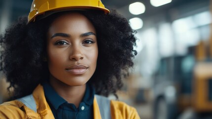 Female Construction Worker Wearing Yellow Hardhat