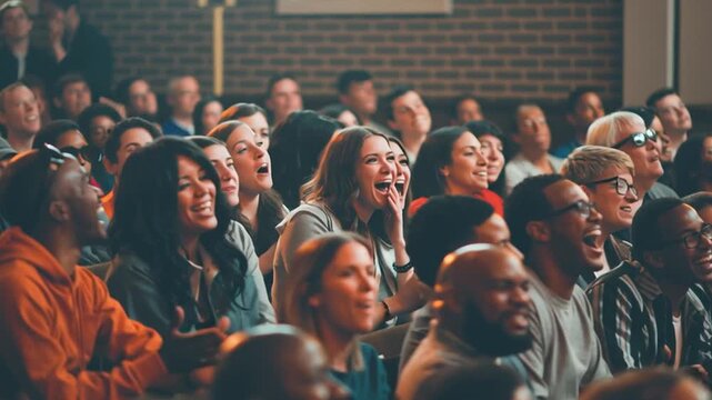 Diverse African American Audience Laughing at Church Comedy Show