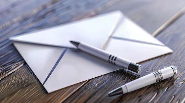 A photo of an open envelope with a pen beside it