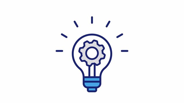 Blue lightbulb with gear icon symbolizing innovation. Suitable for tech companies, engineering firms, and creative brainstorming concepts.