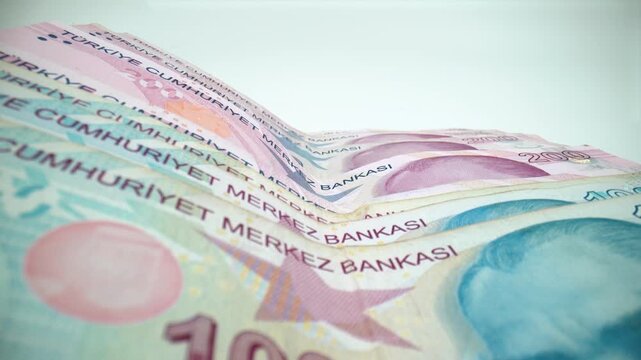 Close up of Turkish lira banknotes