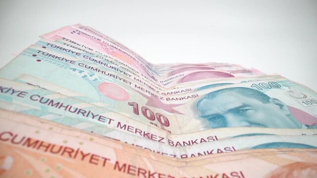 Close up of Turkish lira banknotes