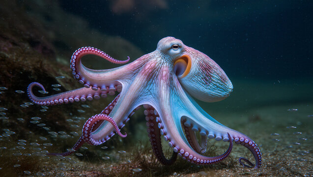 Dumbo Octopus Swimming Gracefully in the Deep Ocean Glow
