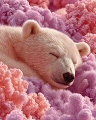 Sleeping Polar Bear in Pink Clouds