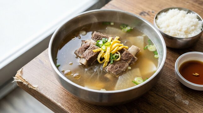 Clear Korean Beef Short Rib Soup Galbitang with Radish
