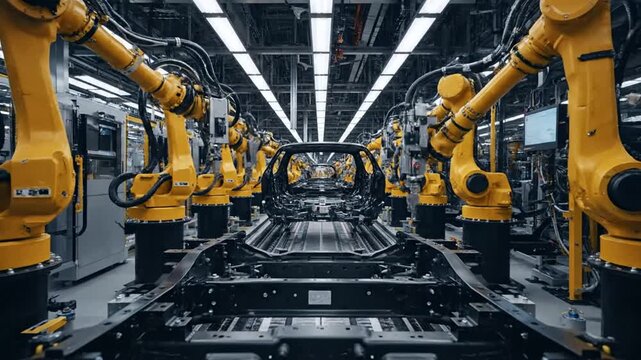 Industrial background robotic ai car factory assembly line