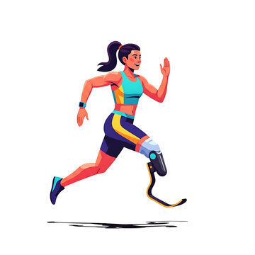Animation style vector prosthetic runner competition happy expression Isolated on White background