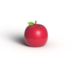 3d rendering of a red apple with green leaf on black background