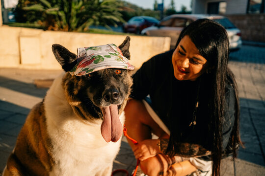 Dog Enjoys Sunny Day With Owner and Stylish Sunhat