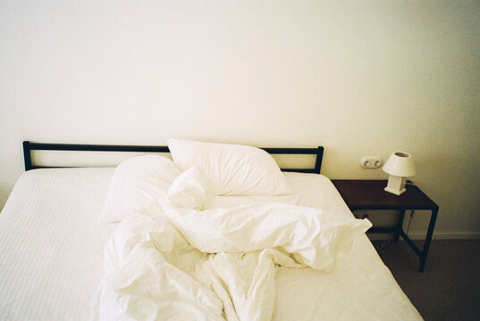  Unmade White Bed After Sleep Film Shot