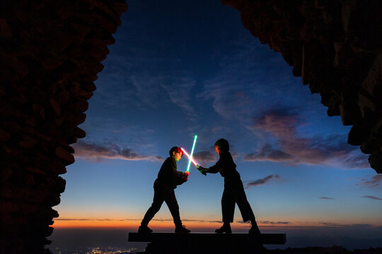 science fiction image of two children playing in Sierra Nevada