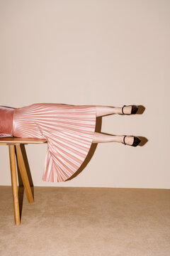 Elegant Pink Pleated Skirt Display