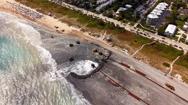 Aerial stock footage sand renourishment Delray Beach Florida 2026