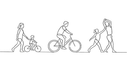 Obraz premium Family enjoying diverse outdoor activities.