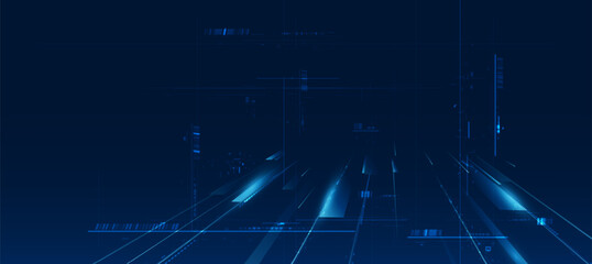 Obraz premium Cyber Digital Background, Blue Line Futuristic Technology Innovation Event Poster