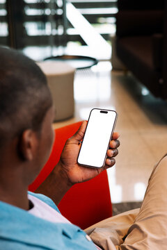 Man Holding Smartphone with White Screen Mockup