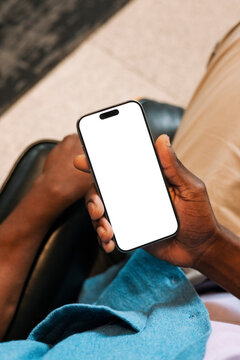 Man Holding Smartphone with White Mockup
