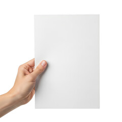 Obraz premium A hand holding a blank white piece of paper isolated on transparent background