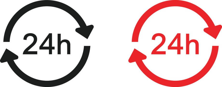 24 hours service icon set with circular arrows representing nonstop support availability delivery schedule and business operation time concepts