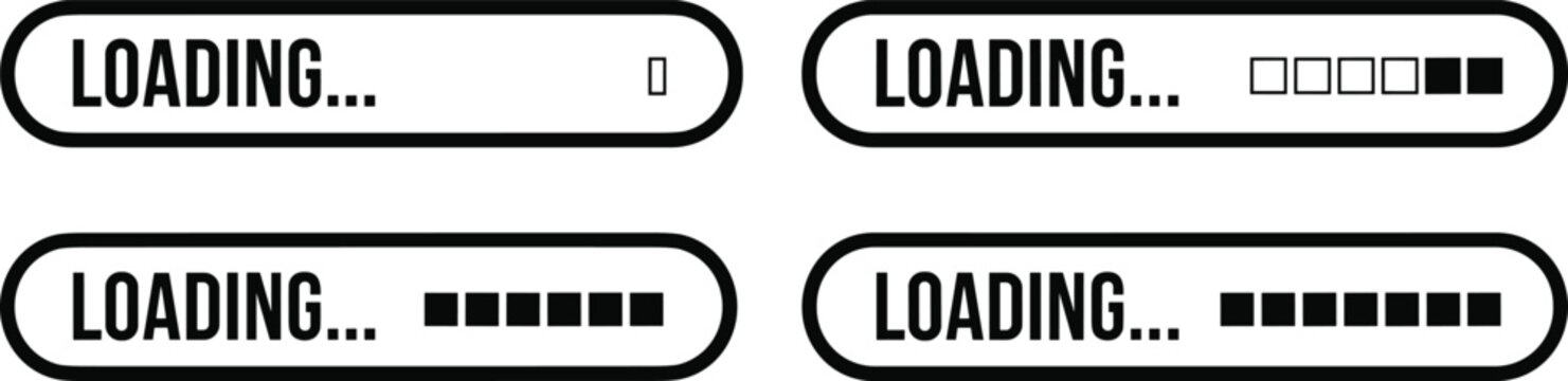 Loading progress bar vector set with percentage indicators and UI interface elements representing buffering download status and modern application loading screens