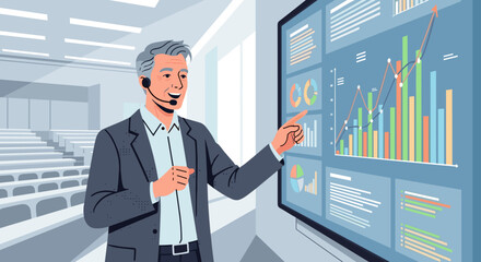 Businessman presenting data on digital screen 1.