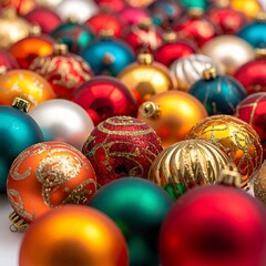 Vibrant Assortment of Colorful Christmas Ornaments for Festive Holiday Decor.