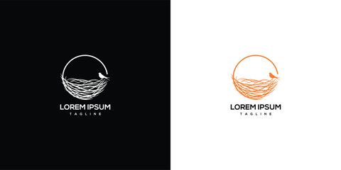Bird Nest Logo Design - Nature Family Home Organic Minimalist.