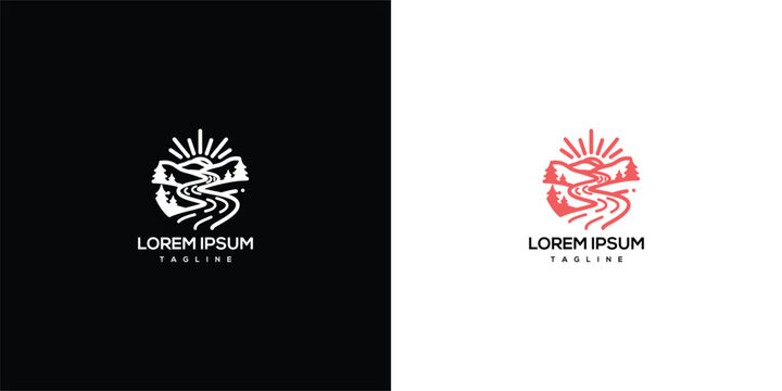 Mountain River Logo Design - Nature Landscape Emblem.