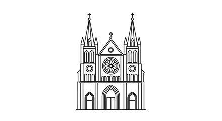 Obraz premium Gothic Church Facade Line Art Icon - Religious Building Exterior