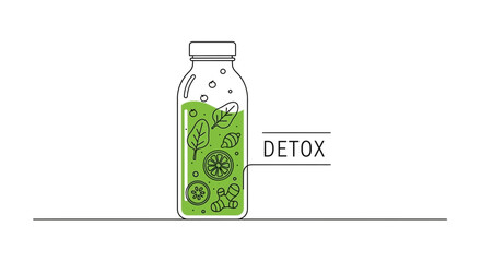 Fototapeta premium Green Detox Juice in a Bottle with Ingredients, Healthy Lifestyle Concept