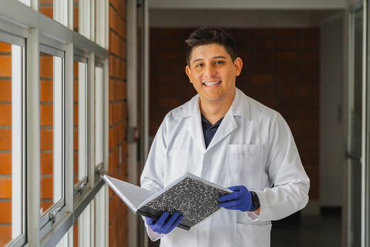 Researcher with science notebook