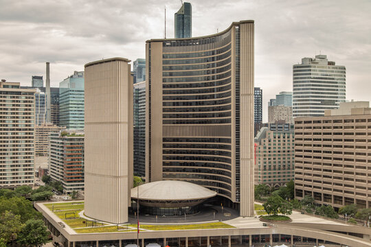 View of Toronto, Ontario, Canada City Hall from nearby highrise building 